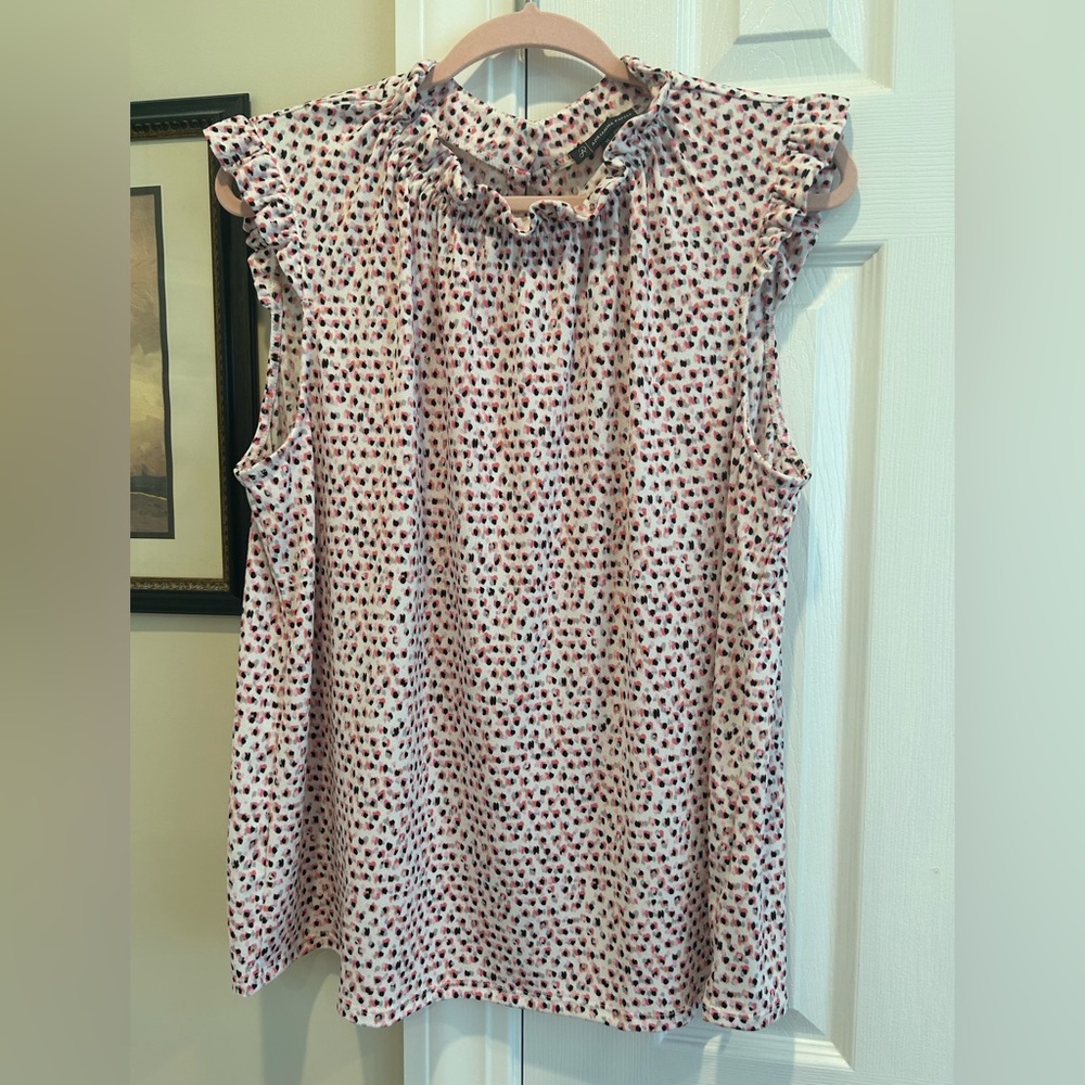 Adrianna Papell Pretty Ruffle Neck and Sleeve Top